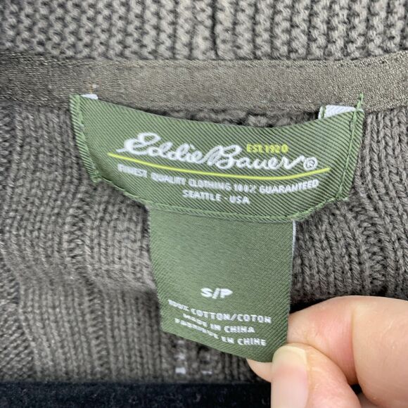 Eddie Bauer Womens Small Cardigan Sweater Fisherman Shawl Collar Cable Knit FLAW - Picture 5 of 8